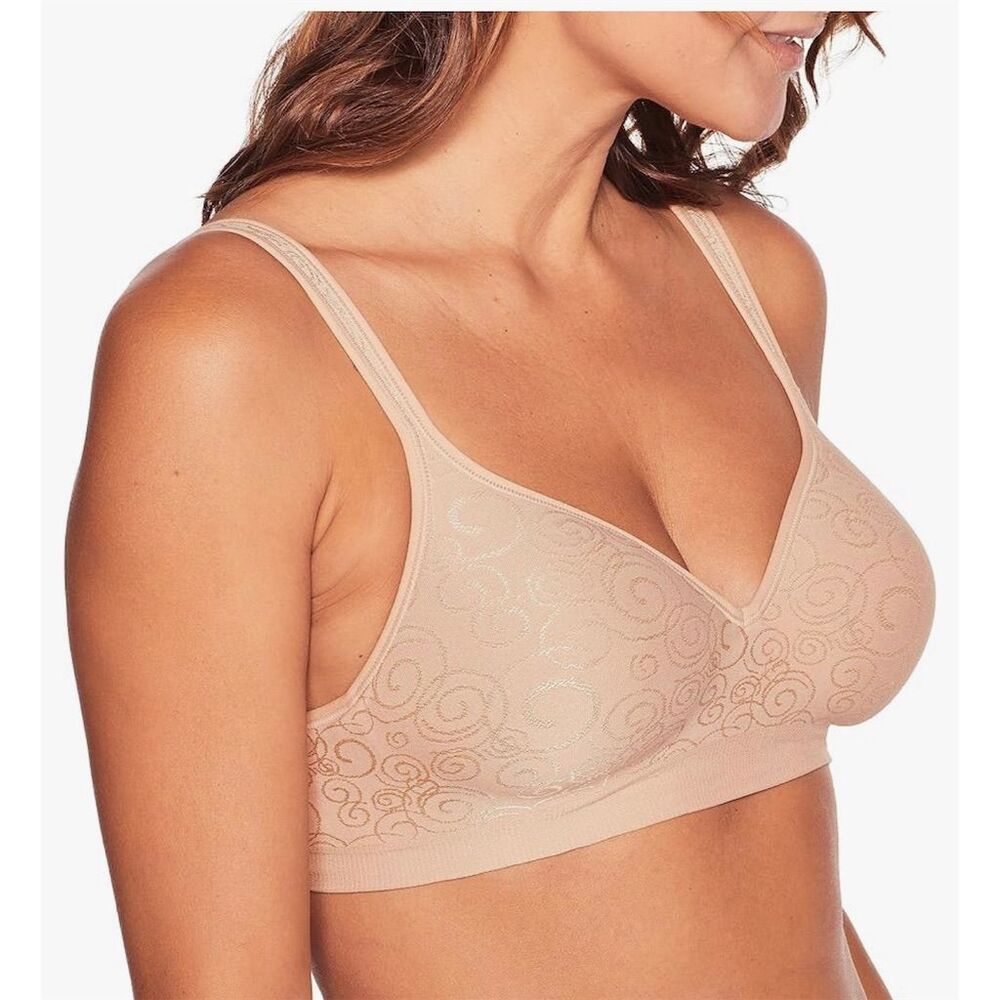 Bali Women's Comfort Revolution Wireless Bra Beige Swirl Size 42B